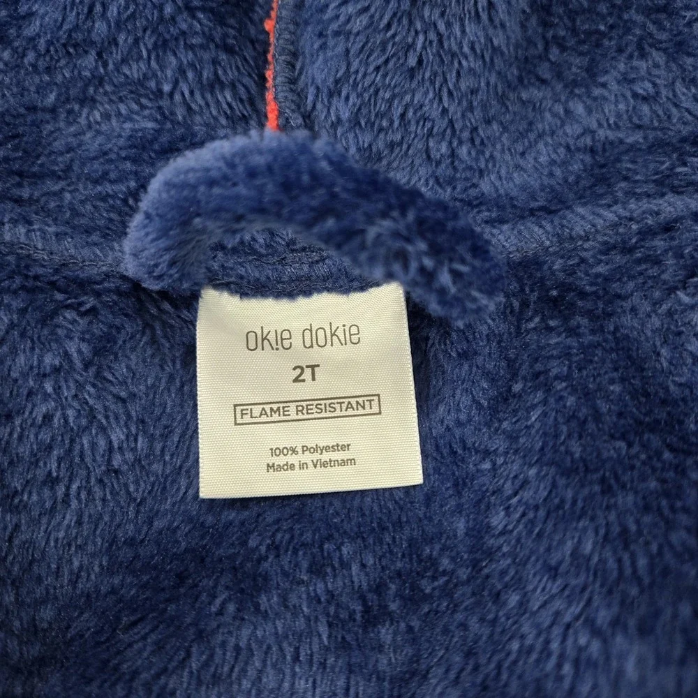 Okie Dokie Cozy Fleece Bath Robe Boys 2T‎ Hooded Dinosaur Themed w/Pockets Blue